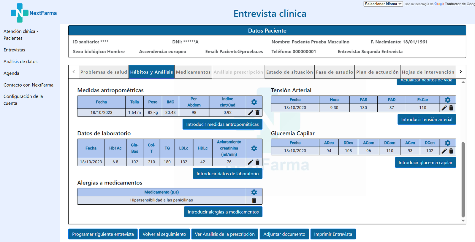 Entrevista clínica en escritorio